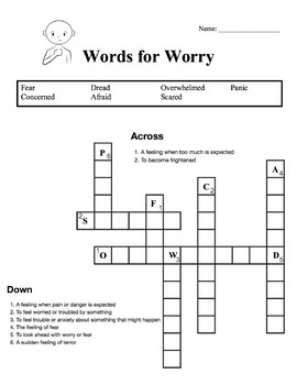 Words for Worry Word Search Crossword Emotional Regulation Worksheets