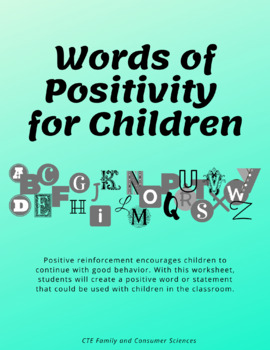 Preview of Words of Positivity for Children Worksheet (Early Childhood Education)