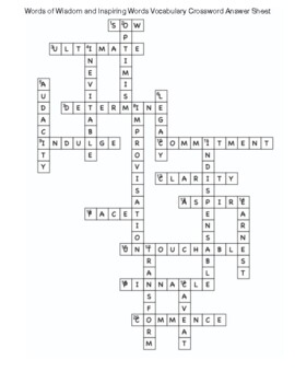 Words of Wisdom and Inspiring Words Vocabulary Crossword by Northeast