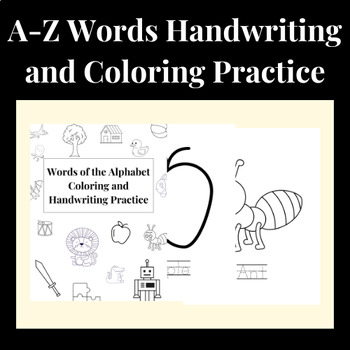 Preview of Words of the Alphabet Coloring and Handwriting Practice Book for Kindergarteners