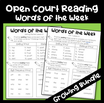 Preview of Words of the Week Lists for 2nd Grade - Open Court Aligned