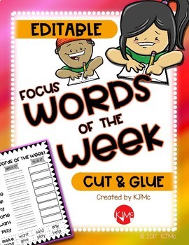 Preview of Words of the Week / Word Work Center: EDITABLE Cut & Glue Activity
