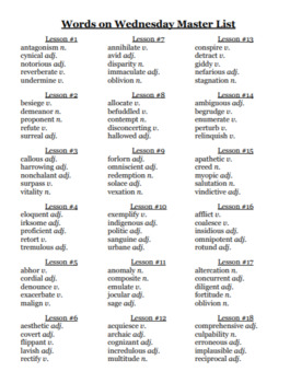 Preview of Words on Wednesday Secondary Vocabulary Unit