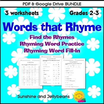 Preview of Words that Rhyme - Grades 2-3 - 3 practice worksheets - PDF/Google BUNDLE