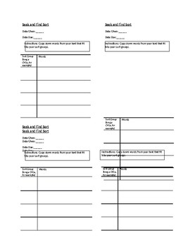 Preview of Words their Way "Seek and Find Sort" Graphic Organizer