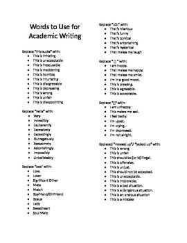Words to Use for Academic Writing by Love It | Teachers Pay Teachers