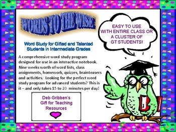 Preview of Gifted and Talented Word Study - Set A