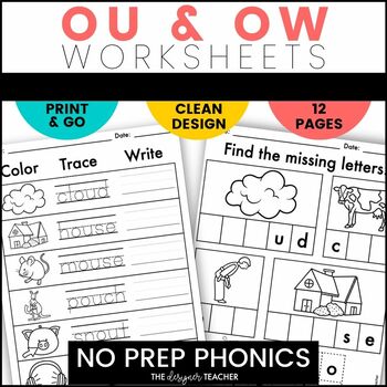 no prep ou ow worksheets diphthongs word work by the designer teacher