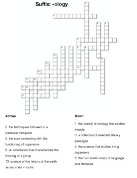 Words with Suffix ology Crossword by Northeast Education TPT