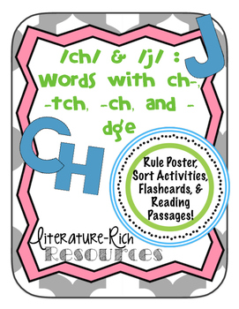 Preview of Words with /ch/ and /j/ : ch-, -ch, -tch, and -dge Activities & Reading Passages