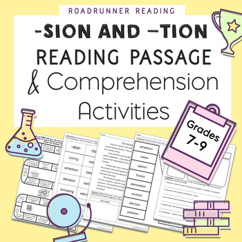 Preview of Words with -sion and -tion Reading Passage and Comprehension Activities