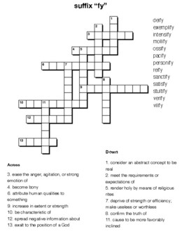 Words with suffix fy Crossword by Northeast Education TPT