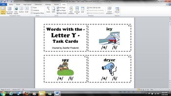 Preview of Words with the Letter Y - Long E or I Sound? - Task Cards