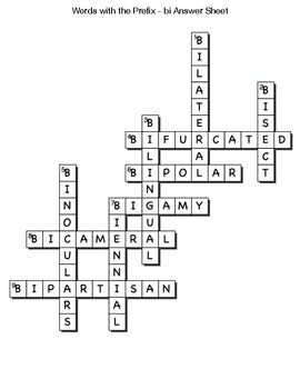 Words with the Prefix bi Crossword by Northeast Education TPT