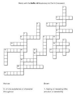 Words with the Suffix id Vocabulary list Part A Crossword TPT