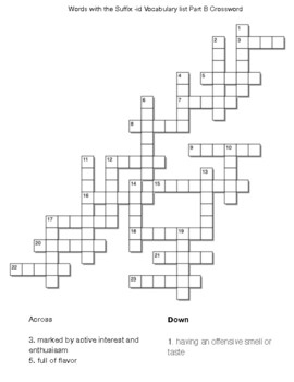 Words with the Suffix id Vocabulary list Part B Crossword TPT
