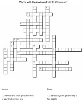 Words with the root word Arch Crossword by Northeast Education