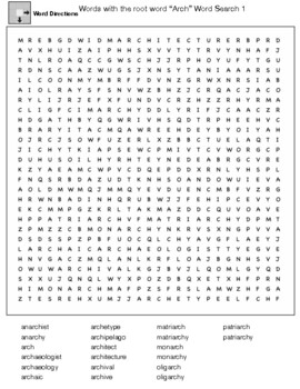 Words with the root word Arch Word Search