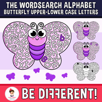 Preview of Wordsearch Alphabet Clipart Letters Butterfly Uppercase Lowercase Letters Spring