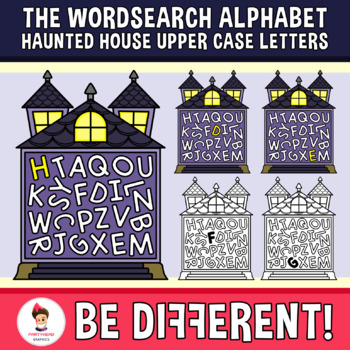Preview of Wordsearch Alphabet Uppercase Letters Haunted House Clipart Halloween
