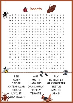 Wordsearch - Insects by Keren Chu | TPT