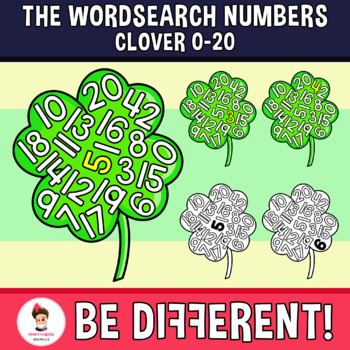 Preview of Wordsearch Numbers Clipart Clover (0-20) Patricks Day