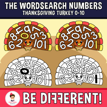 Preview of Wordsearch Numbers Clipart Thanksgiving Turkey (0-10)