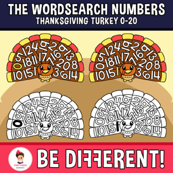 Preview of Wordsearch Numbers Clipart Thanksgiving Turkey (0-20)