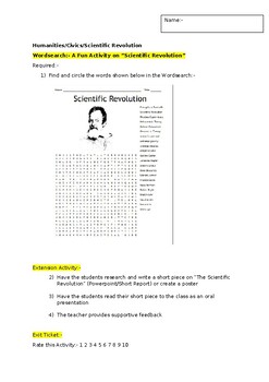 Preview of Wordsearch on "THE SCIENTIFIC REVOLUTION" and an associated extension task