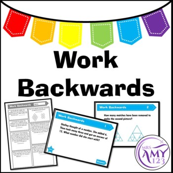 Preview of Work Backwards Problem Solving PowerPoint, Task Cards and Worksheet