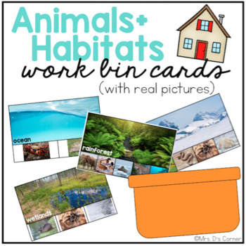 Preview of Work Bin Task Cards - Animal Habitats (72 cards with 4 levels)