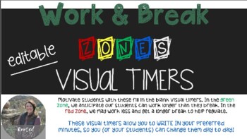 Preview of Work & Break Zones Editable Visual Timer Clocks