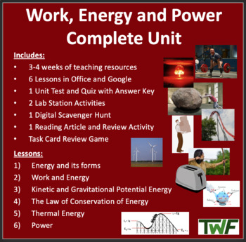 Preview of Work, Energy and Power Complete Unit - Lessons, Activities, & Assessments