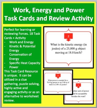 Preview of Work, Energy and Power - Task Cards and UNIQUE Activity