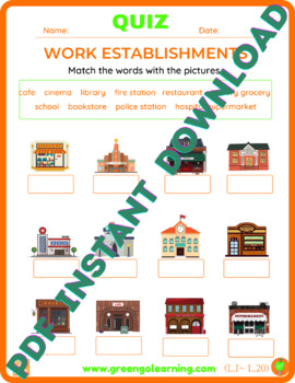 Preview of Work Establishments / ESL PDF QUIZ / (easy to check task)