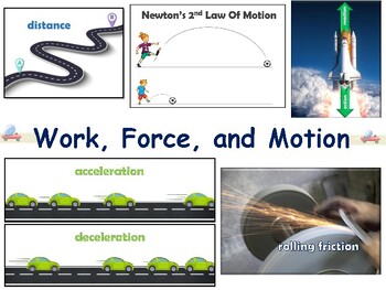 Preview of Work, Force, & Motion Lesson & Flashcards-state exam prep 2023-24