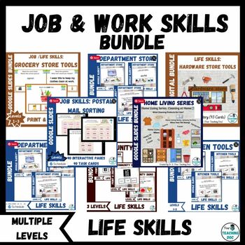 Preview of Work Job and Life Vocational Skills SUPER BUNDLE with Task Cards & Worksheets