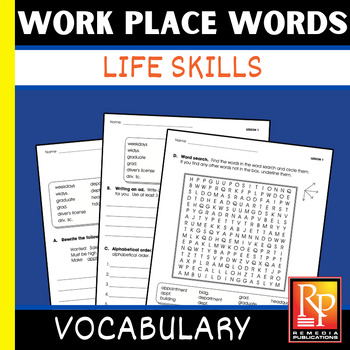 Preview of Work Place Words Worksheets - Life Skills Vocabulary  Reading, Spelling, Writing