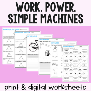 Preview of Work, Power, & Simple Machines Practice Worksheets