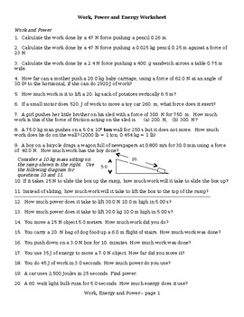 Preview of Work, Power and Energy Worksheet