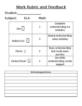 Preview of Work Rubric and Feedback Form (Editable)