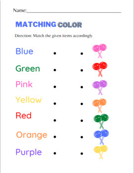 Preview of Work Sheet Match Color for Kids