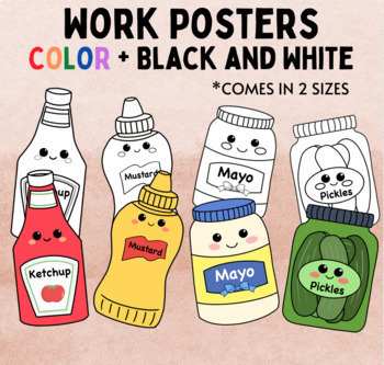 Preview of Work Signs: Ketchup, Mustard, Mayo & Pickles (Color and Black + White)