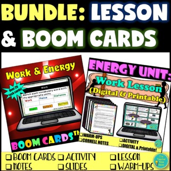 Preview of Work and Energy Lesson & Boom Cards Bundle | Physical Science Notebook