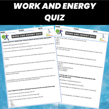 Preview of Work and Energy Quiz | Physics Assessment & Quiz