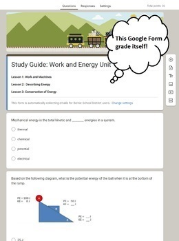 Preview of Work and Energy Study Guide - Physical Science - Google Form