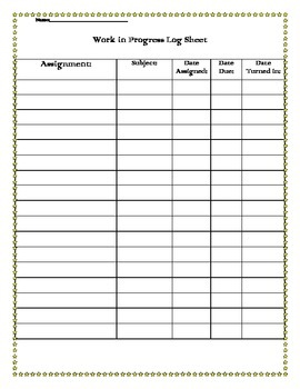 log progress sheet work subject