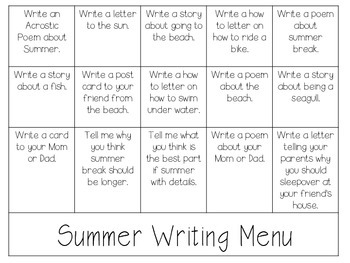 Work on Writing Menus by Erica Hastings | Teachers Pay Teachers