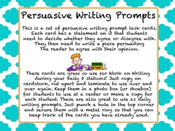 Preview of Work on Writing Persuasive Writing Prompts (Common Core aligned)