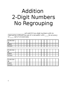 Preview of Workbook: 2 Digit Addition, Subtraction, Mixed Practice: No Regrouping/Renaming